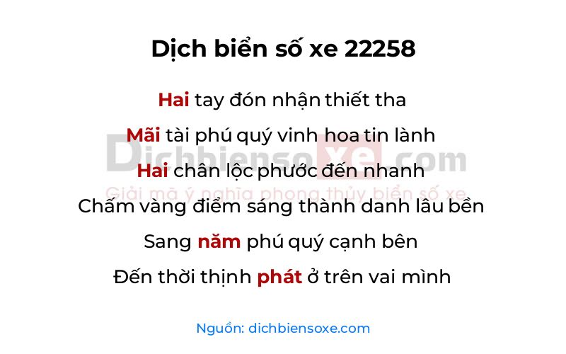 Dịch thơ biển số 22258