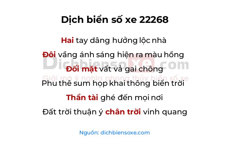 Dịch thơ biển số 22268