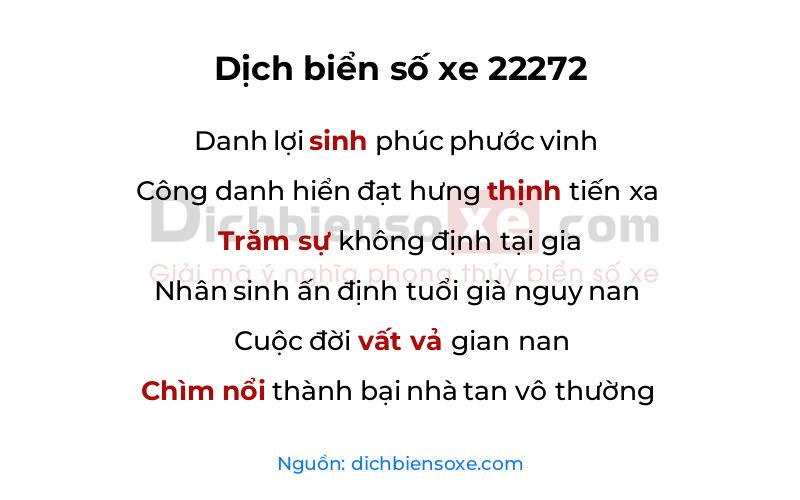 Dịch thơ biển số 22272