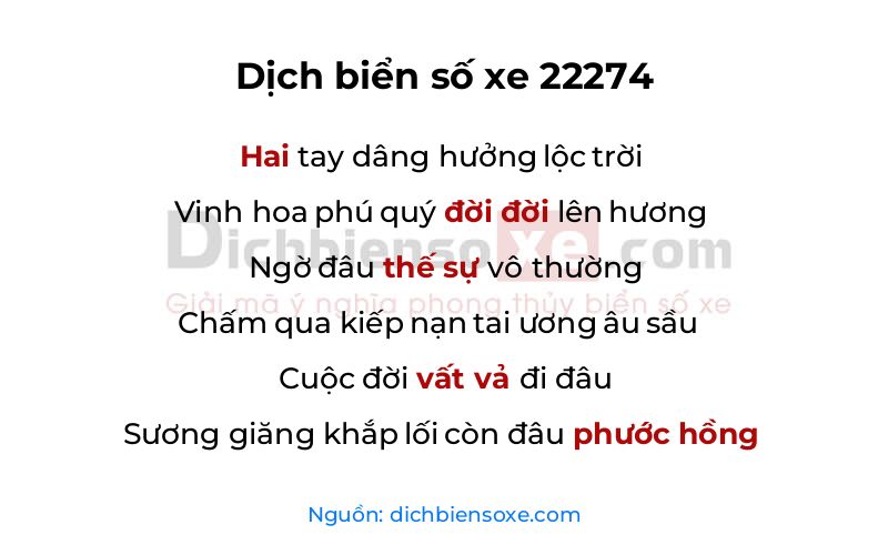 Dịch thơ biển số 22274