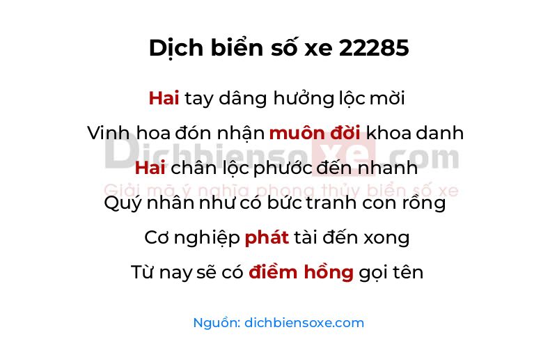 Dịch thơ biển số 22285