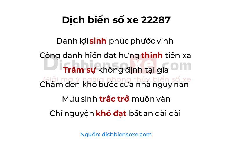 Dịch thơ biển số 22287