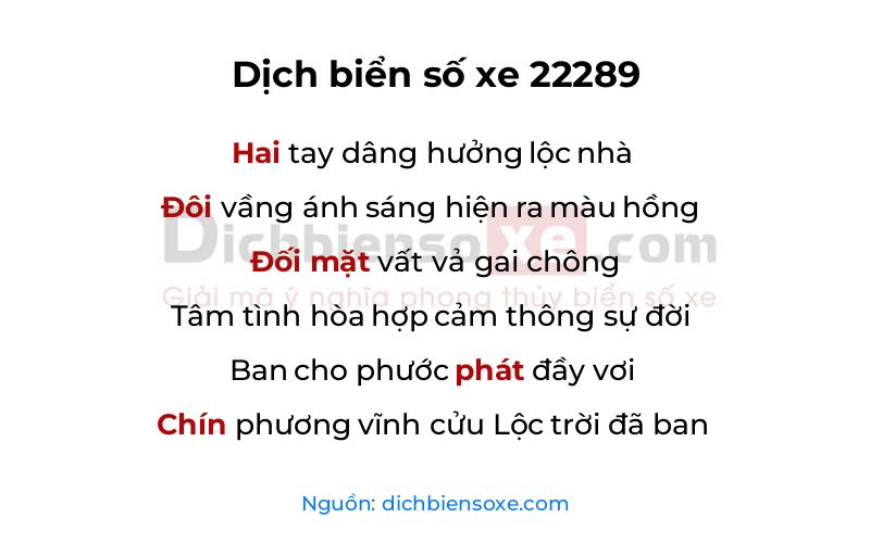 Dịch thơ biển số 22289