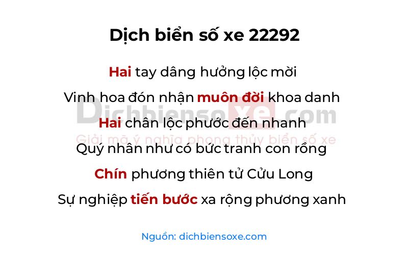 Dịch thơ biển số 22292