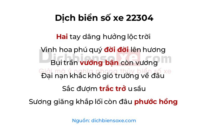 Dịch thơ biển số 22304
