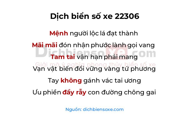 Dịch thơ biển số 22306