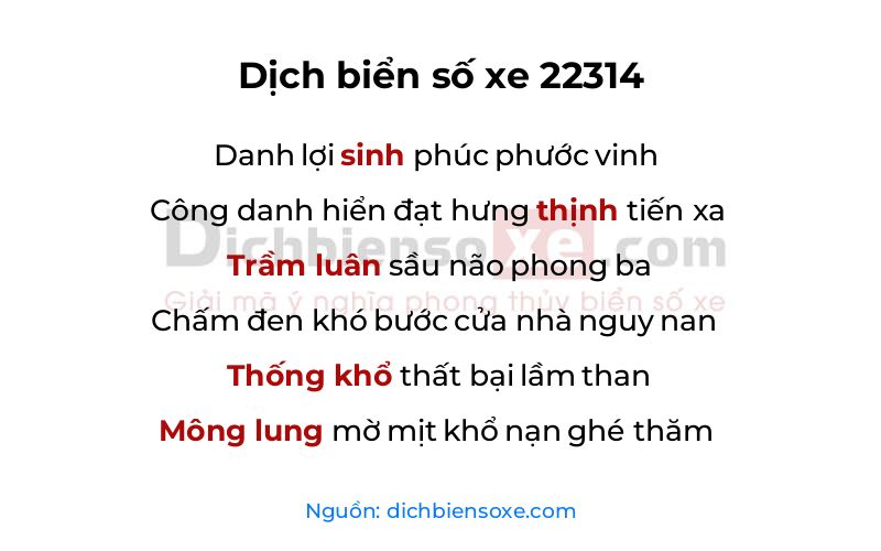 Dịch thơ biển số 22314