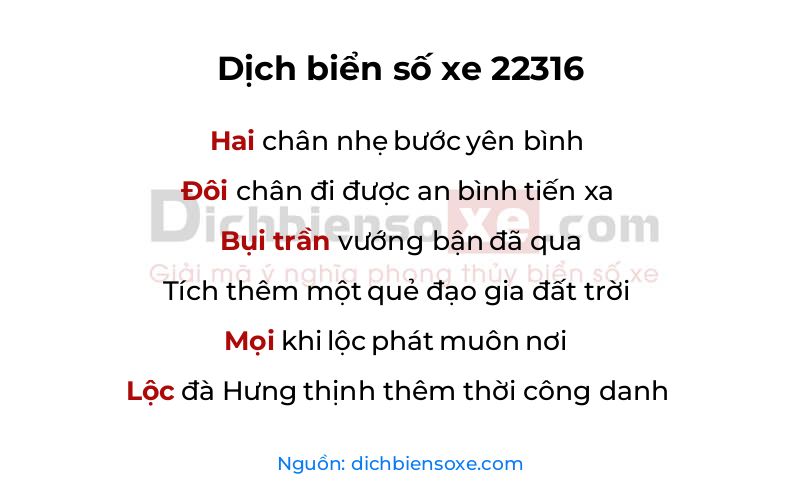 Dịch thơ biển số 22316