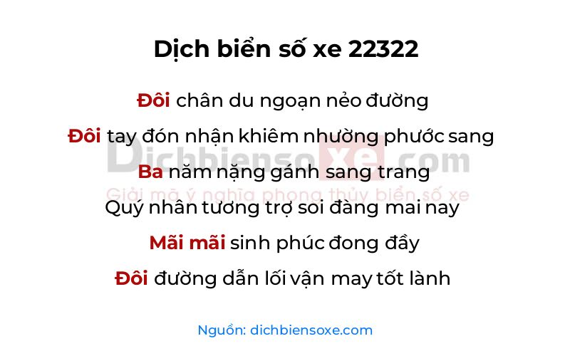 Dịch thơ biển số 22322