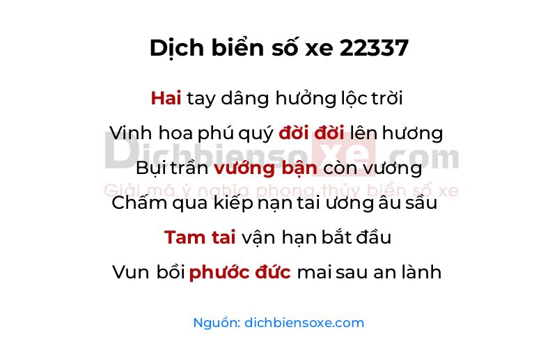Dịch thơ biển số 22337
