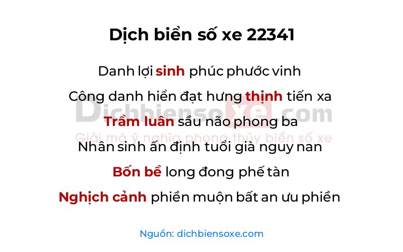 Dịch thơ biển số 22341