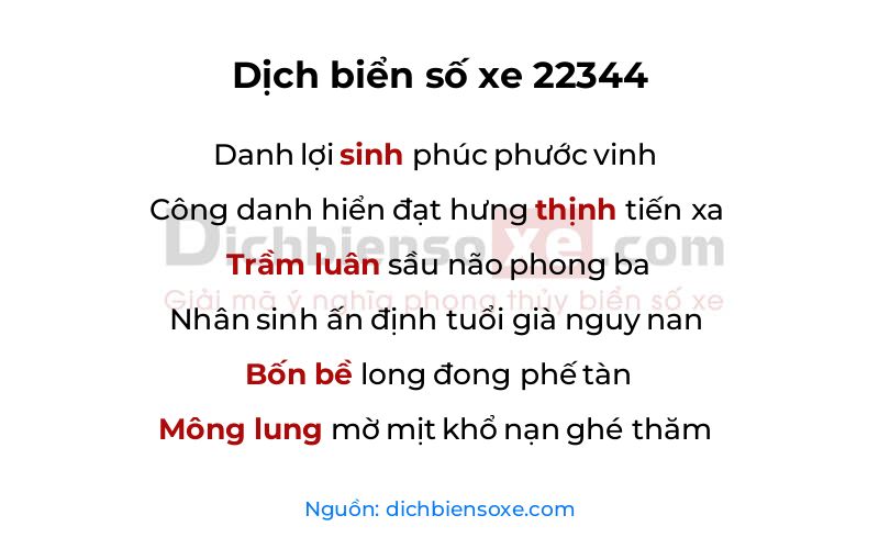 Dịch thơ biển số 22344
