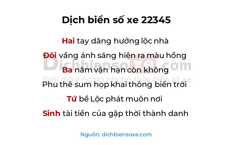 Dịch thơ biển số 22345
