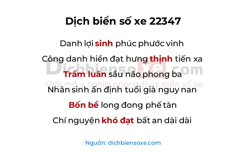 Dịch thơ biển số 22347