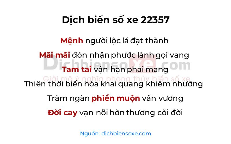 Dịch thơ biển số 22357