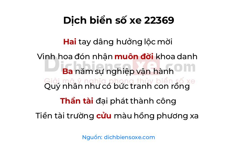 Dịch thơ biển số 22369