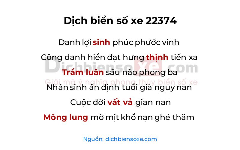 Dịch thơ biển số 22374