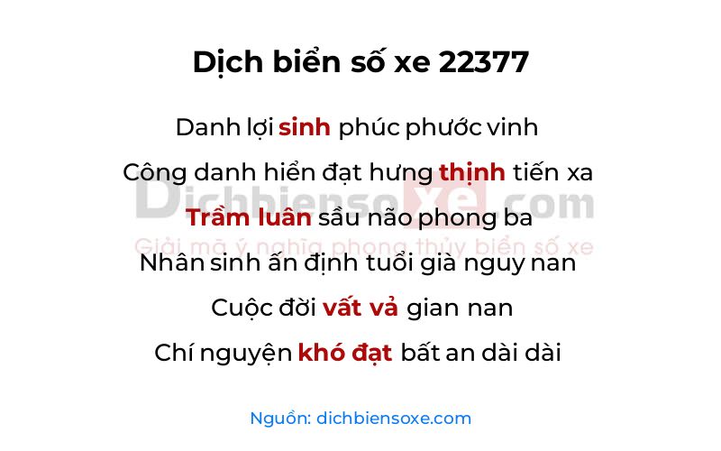 Dịch thơ biển số 22377