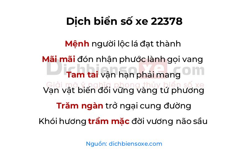 Dịch thơ biển số 22378