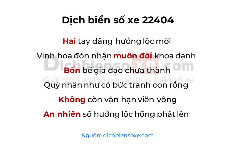 Dịch thơ biển số 22404