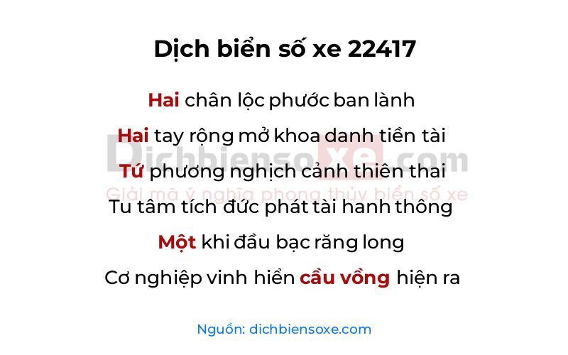 Dịch thơ biển số 22417