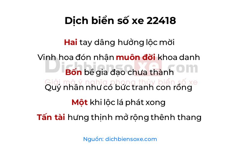 Dịch thơ biển số 22418