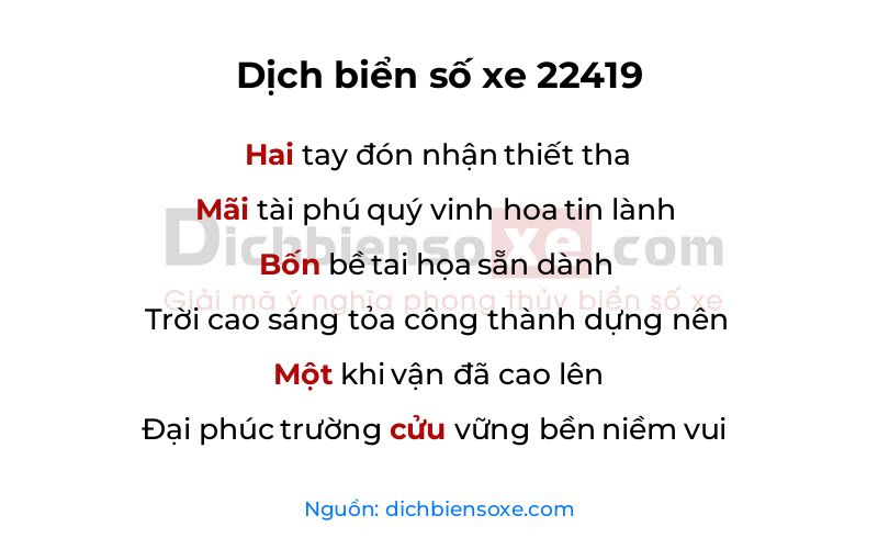 Dịch thơ biển số 22419