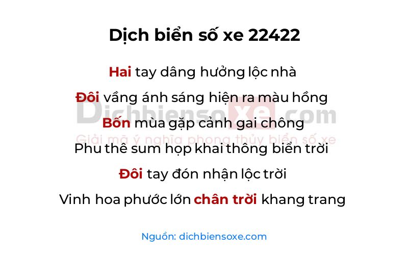 Dịch thơ biển số 22422