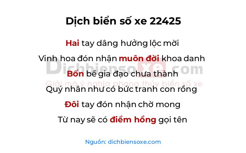 Dịch thơ biển số 22425