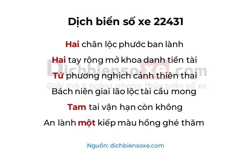 Dịch thơ biển số 22431