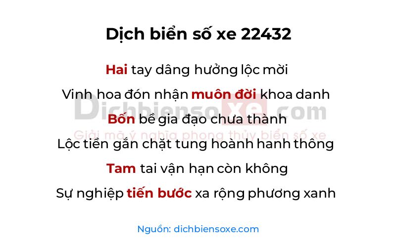 Dịch thơ biển số 22432