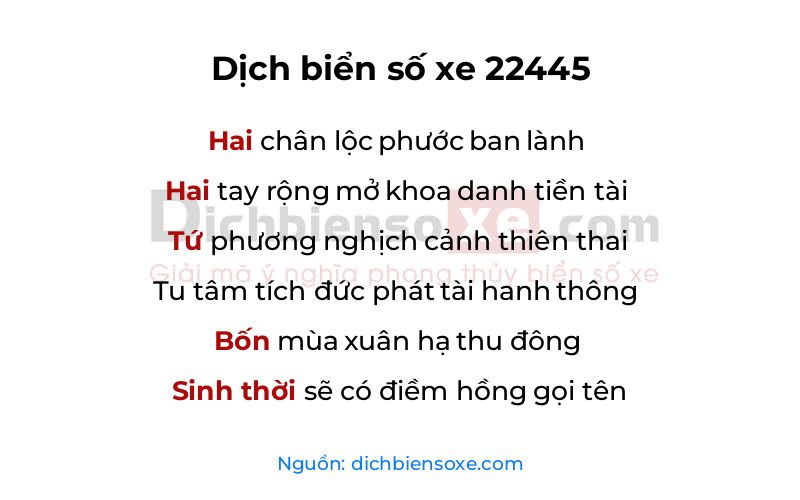 Dịch thơ biển số 22445