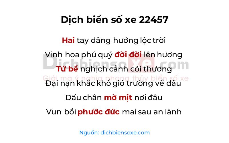 Dịch thơ biển số 22457