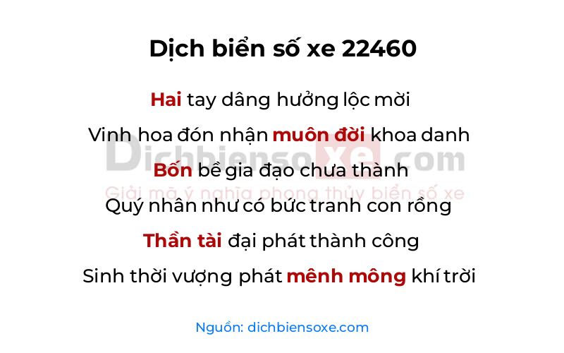 Dịch thơ biển số 22460
