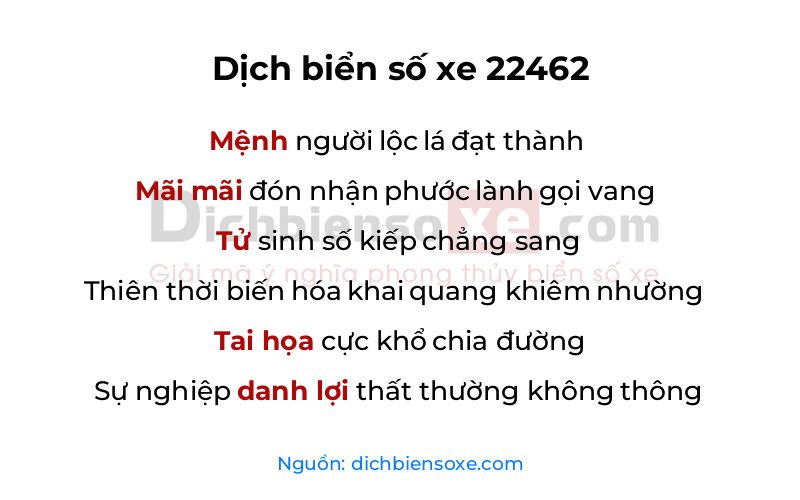 Dịch thơ biển số 22462