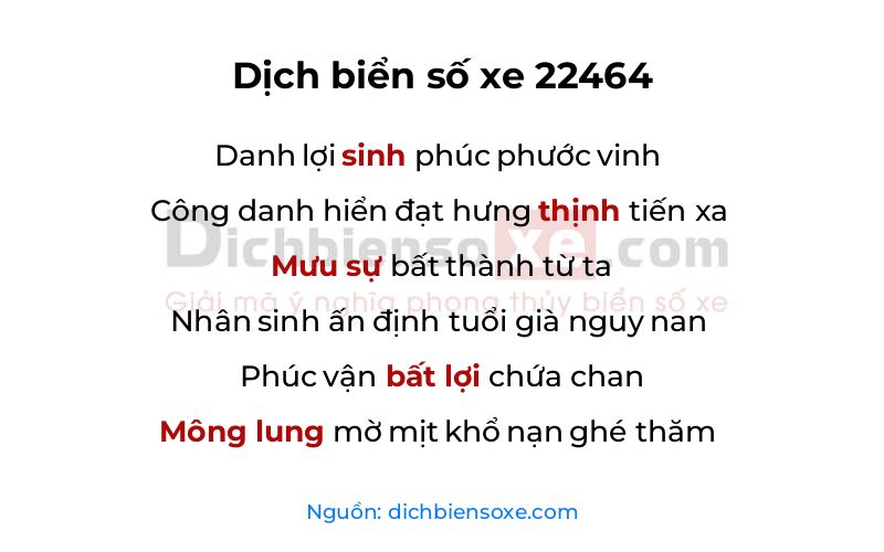 Dịch thơ biển số 22464