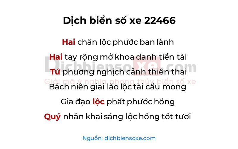 Dịch thơ biển số 22466