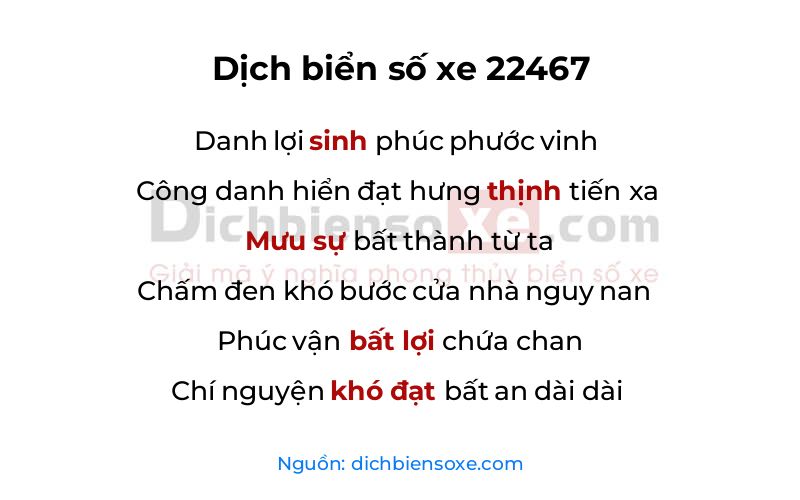 Dịch thơ biển số 22467