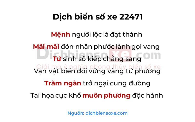 Dịch thơ biển số 22471
