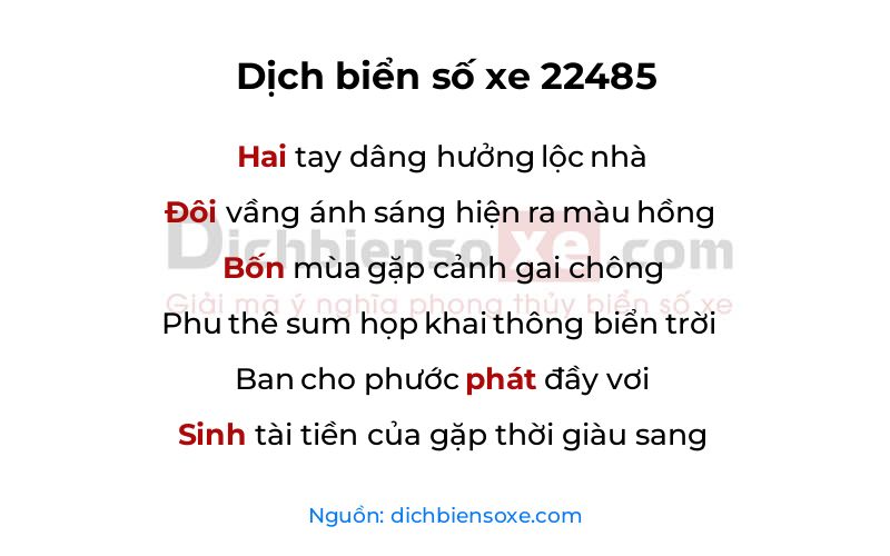 Dịch thơ biển số 22485