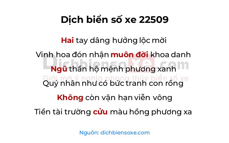 Dịch thơ biển số 22509