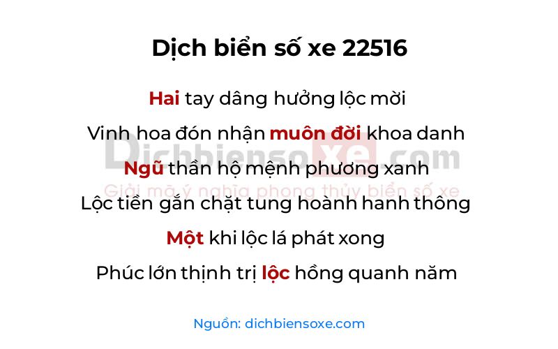 Dịch thơ biển số 22516