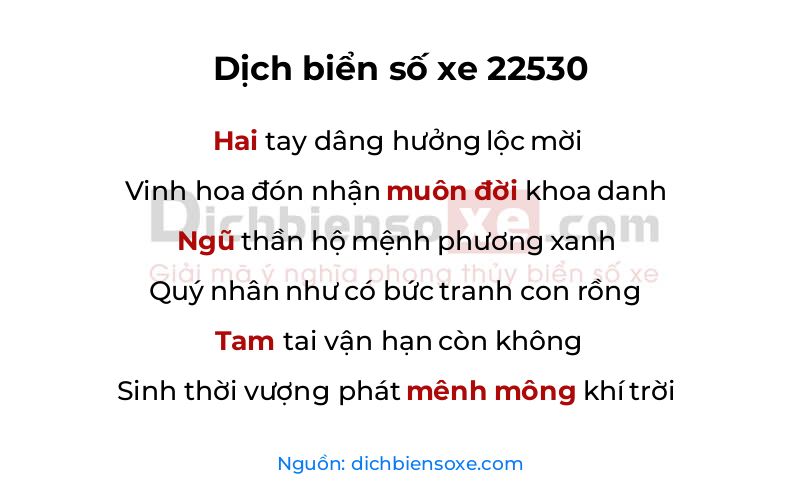 Dịch thơ biển số 22530