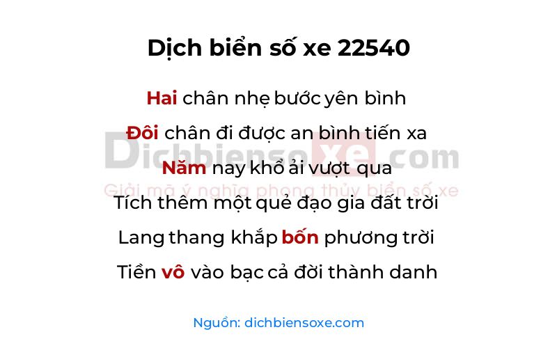 Dịch thơ biển số 22540