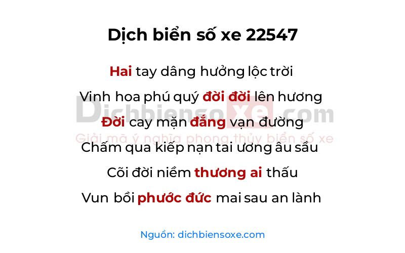 Dịch thơ biển số 22547