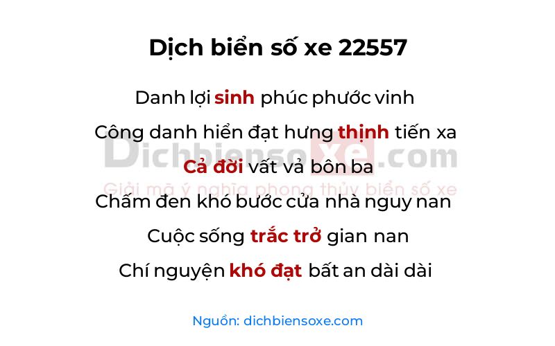 Dịch thơ biển số 22557