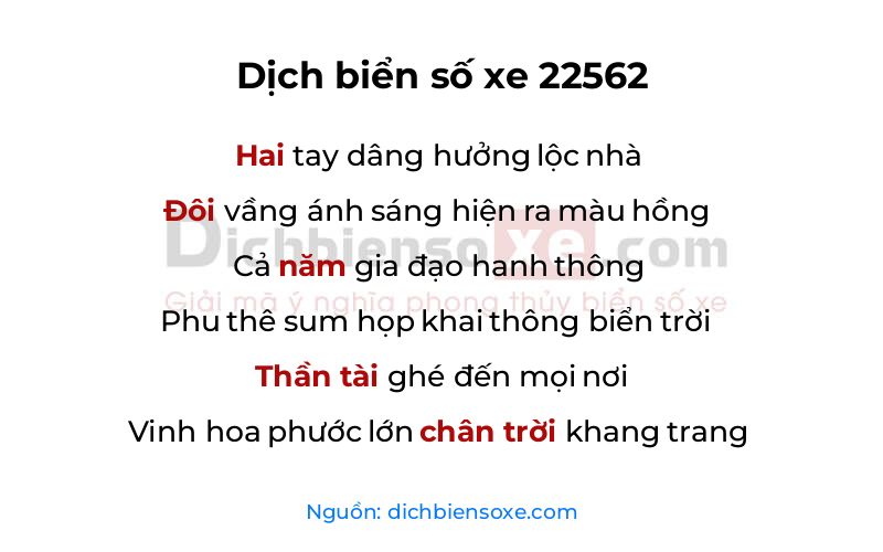 Dịch thơ biển số 22562