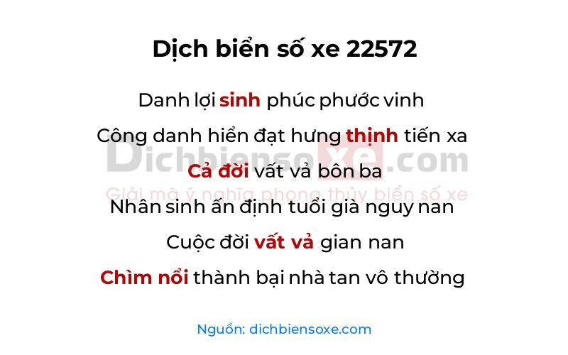 Dịch thơ biển số 22572
