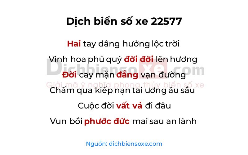 Dịch thơ biển số 22577