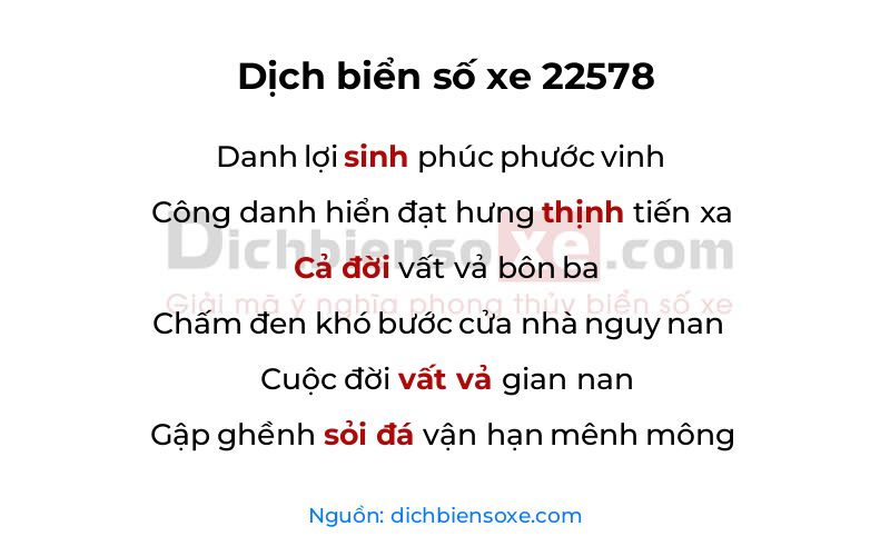 Dịch thơ biển số 22578